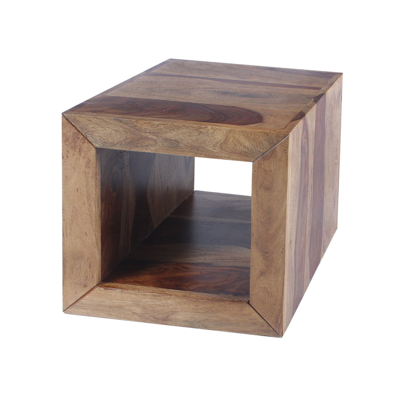 BENZARA Cube Shape Rosewood Side Table With Cutout Bottom, Brown - UPT‐30350