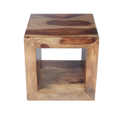 BENZARA Cube Shape Rosewood Side Table With Cutout Bottom, Brown - UPT‐30350