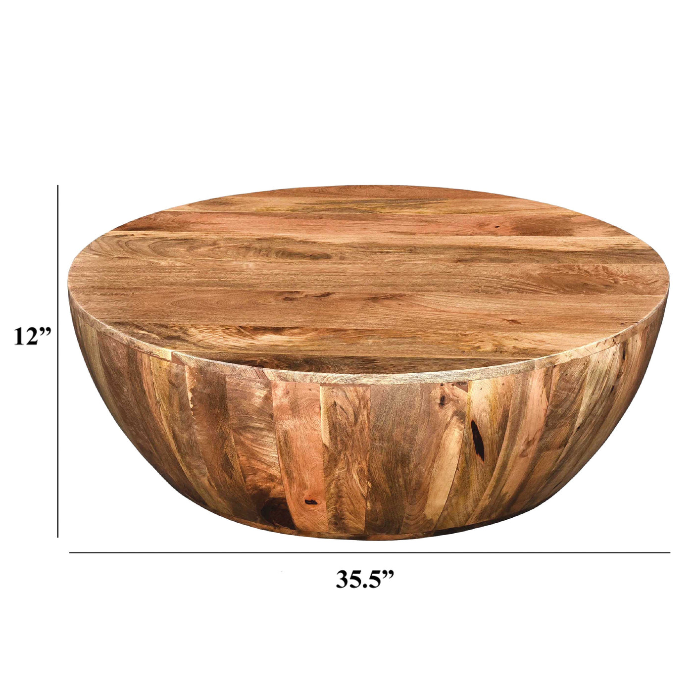 BENZARA Mango Wood Coffee Table In Round Shape, Dark Brown - UPT-32180