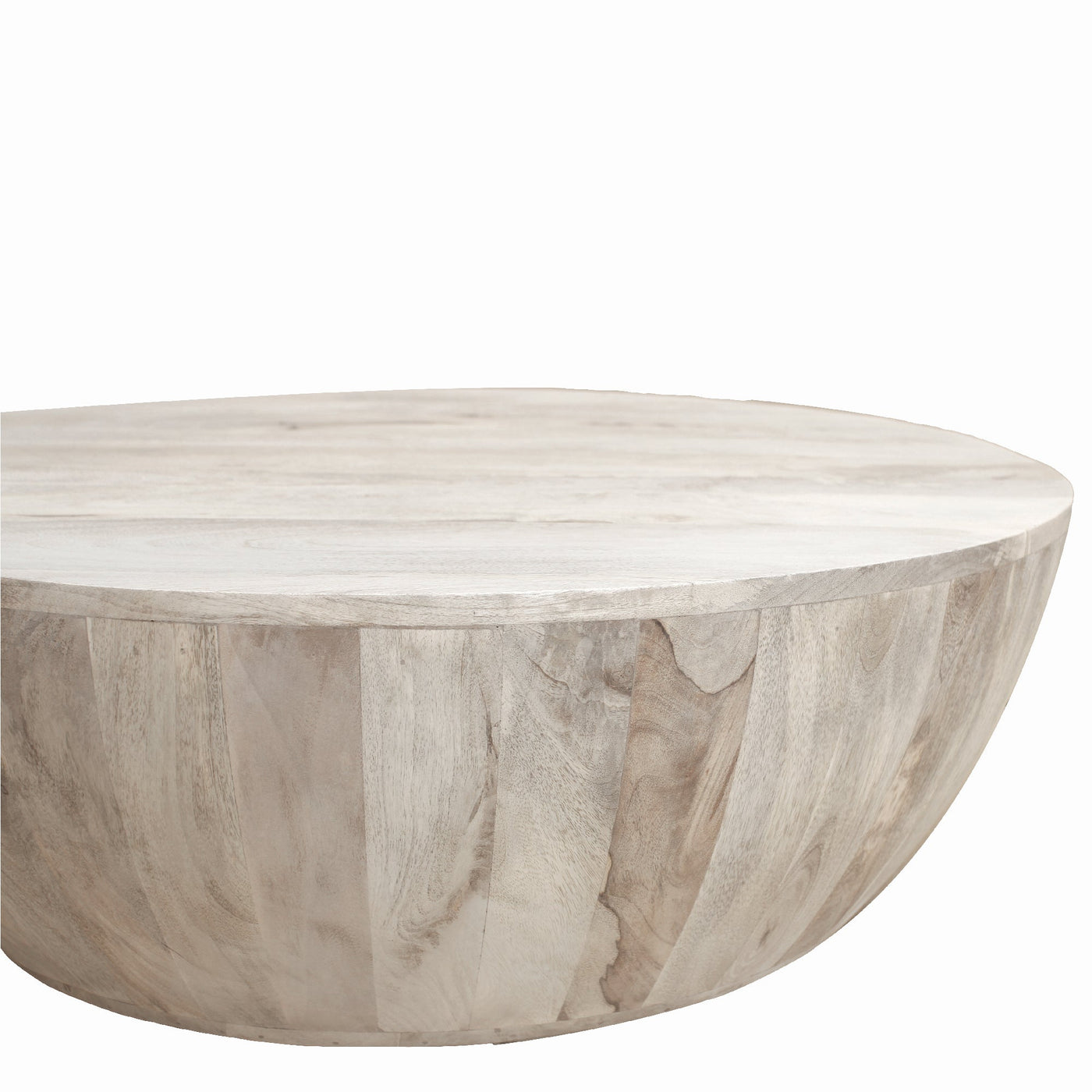 BENZARA 12 Inch Round Mango Wood Coffee Table, Subtle Grains, Distressed White - UPT-32181