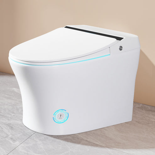 Elongated Smart Toilet 1 Piece 1.28 GPF in White w/Auto Flush, Heated Seat Seating Sensor Foot Induction Flush VAST68A