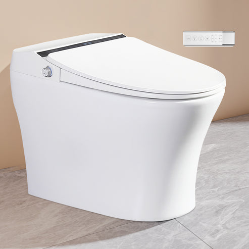 Elongated Smart Toilet Bidet 1 Piece 1.28 GPF in White w/Auto Flush Heated Seat Air Drying Remote Control LED Display VAST68G