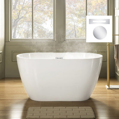 WoodBridge 48" White Freestanding Soaking Bathtub With Chrome Overflow and Drain