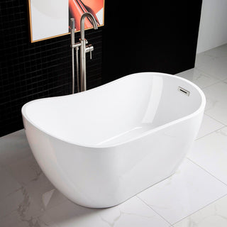 WoodBridge B0001 67" White Acrylic Freestanding Soaking Bathtub With Chrome Drain and Overflow