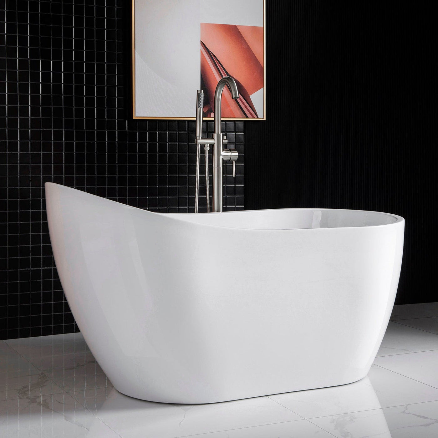 WoodBridge 54" White Acrylic Freestanding Soaking Bathtub With Chrome Drain and Overflow