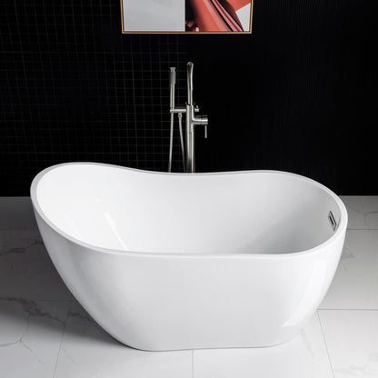 WoodBridge 54" White Acrylic Freestanding Soaking Bathtub With Chrome Drain and Overflow