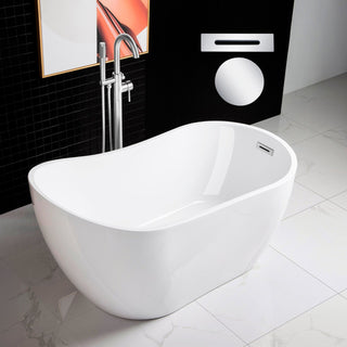 WoodBridge B0001 67" White Acrylic Freestanding Soaking Bathtub With Chrome Drain and Overflow