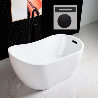 WoodBridge B0001 67" White Acrylic Freestanding Soaking Bathtub With Chrome Drain and Overflow