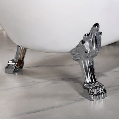 WoodBridge 54" White Acrylic Slipper Clawfoot Bath Tub With Chrome Feet, Drain and Overflow