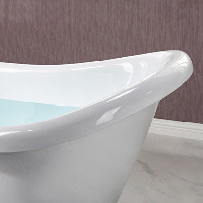 WoodBridge 54" White Acrylic Slipper Clawfoot Bath Tub With Chrome Feet, Drain and Overflow