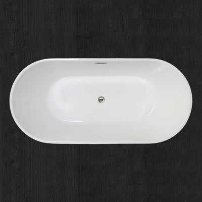 WoodBridge 59" Black Acrylic Freestanding Contemporary Soaking Bathtub With Brushed Nickel Drain and Overflow