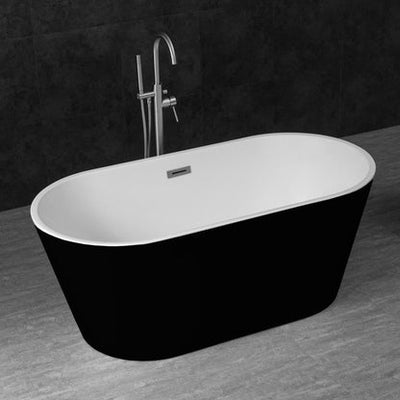 WoodBridge 59" Black Acrylic Freestanding Contemporary Soaking Bathtub With Brushed Nickel Drain and Overflow