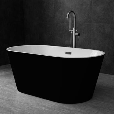 WoodBridge 59" Black Acrylic Freestanding Contemporary Soaking Bathtub With Brushed Nickel Drain and Overflow