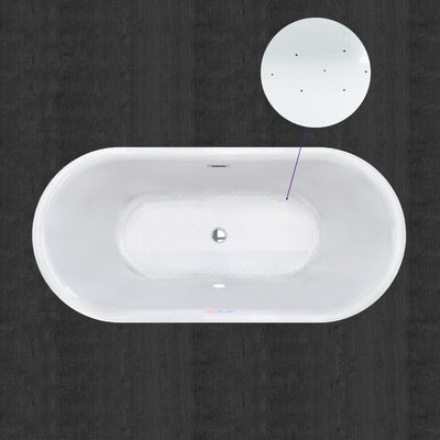 WoodBridge 59" White Acrylic Freestanding Air Bubble Soaking Bathtub With Chrome Overflow and Drain Finish