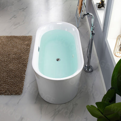 WoodBridge 59" White Acrylic Freestanding Air Bubble Soaking Bathtub With Chrome Overflow and Drain Finish