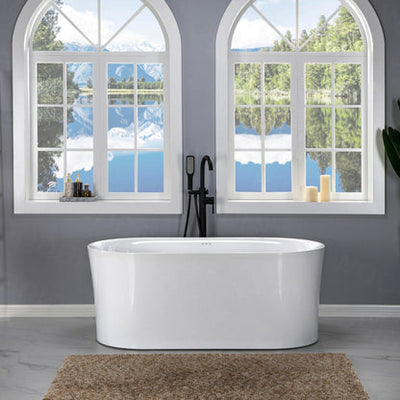 WoodBridge 59" White Acrylic Freestanding Air Bubble Soaking Bathtub With Chrome Overflow and Drain Finish