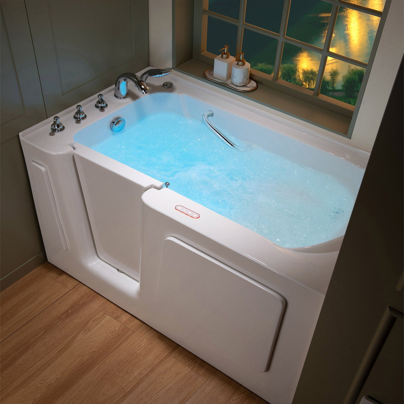 WoodBridge 60" White High Glass Acrylic Left Hand Walk-In Air & Whirlpool Jets Hot Tub With Quick Fill Faucet With Hand Shower and Computer Control Panel