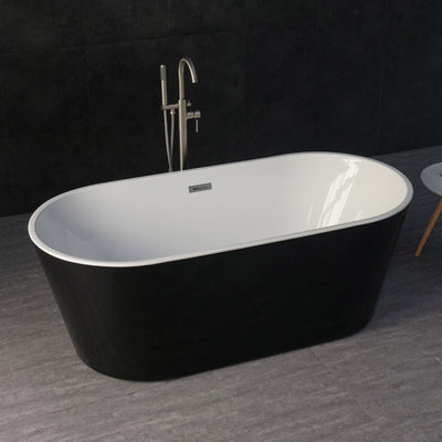 WOODBRIDGE 48" Acrylic Freestanding Square Contemporary Soaking Tub with Pre-molded Seat and Chrome Pop-UP Drain and Overflow Option, Black, B1870