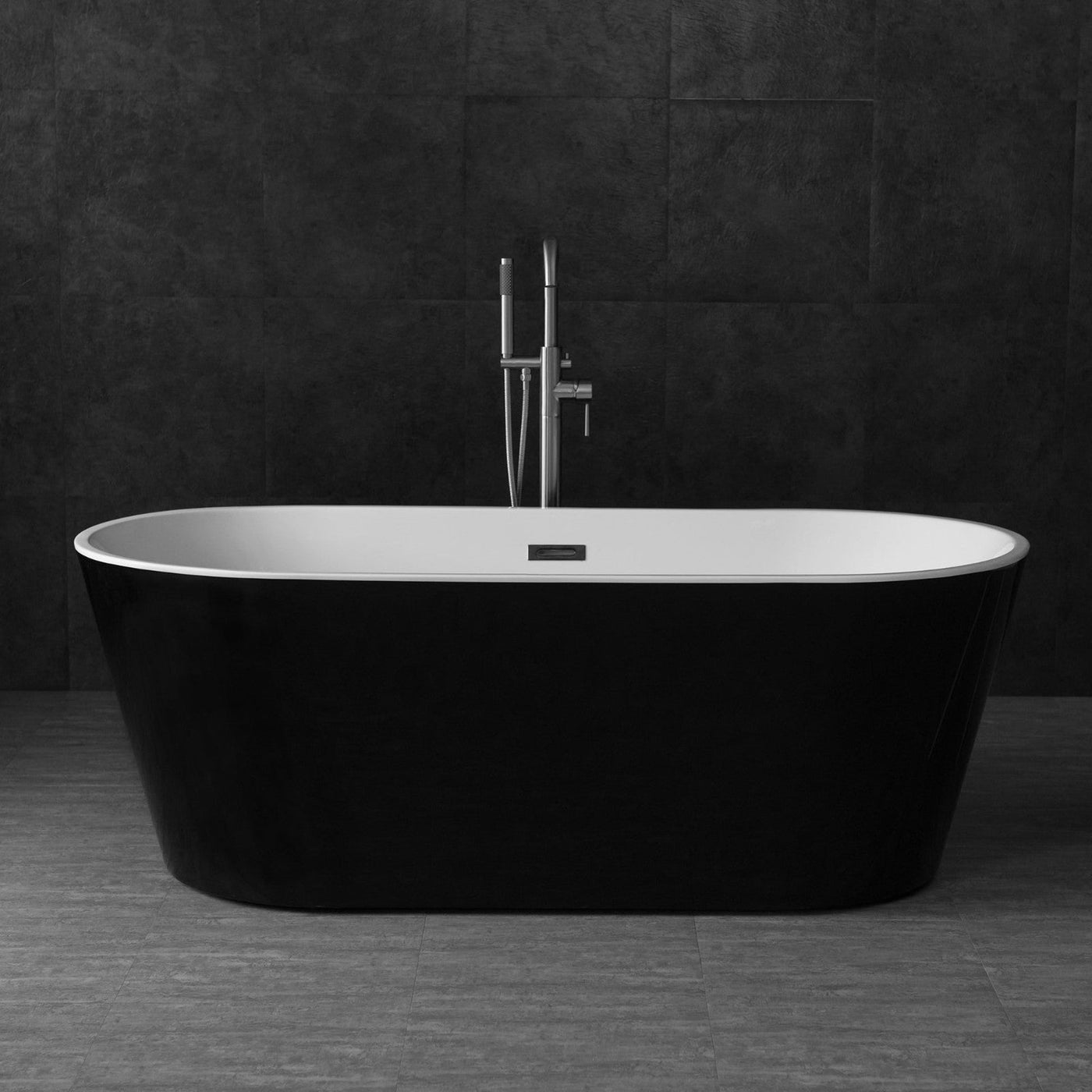 WOODBRIDGE 48" Acrylic Freestanding Square Contemporary Soaking Tub with Pre-molded Seat and Chrome Pop-UP Drain and Overflow Option, Black, B1870