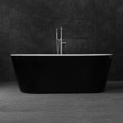 WOODBRIDGE 48" Acrylic Freestanding Square Contemporary Soaking Tub with Pre-molded Seat and Chrome Pop-UP Drain and Overflow Option, Black, B1870