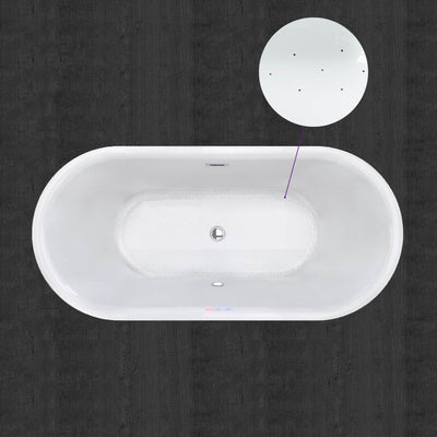 WoodBridge 67" White Acrylic Freestanding Air Bubble Soaking Bathtub With Chrome Overflow and Drain Finish