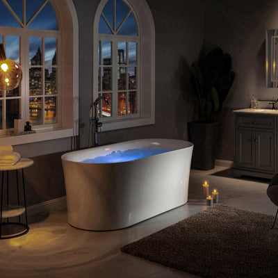 WoodBridge 67" White Acrylic Freestanding Air Bubble Soaking Bathtub With Chrome Overflow and Drain Finish