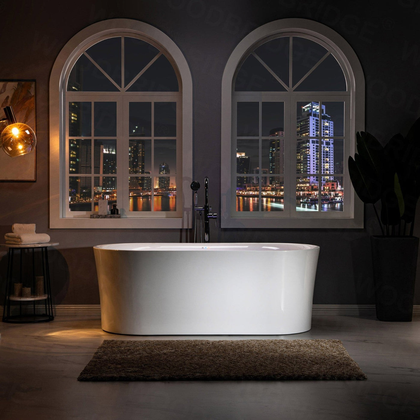 WoodBridge 67" White Acrylic Freestanding Air Bubble Soaking Bathtub With Chrome Overflow and Drain Finish