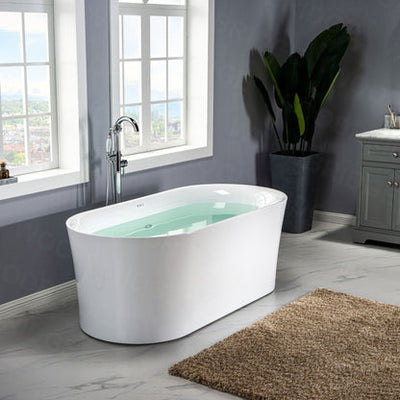 WoodBridge 67" White Acrylic Freestanding Air Bubble Soaking Bathtub With Chrome Overflow and Drain Finish