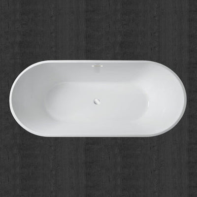 WoodBridge 71" White Acrylic Freestanding Contemporary Soaking Bathtub With Chrome Drain and Overflow