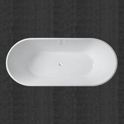 WoodBridge 71" White Acrylic Freestanding Contemporary Soaking Bathtub With Chrome Drain and Overflow