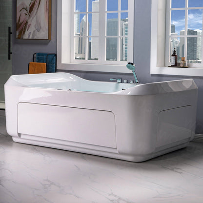 WoodBridge 71" White Acrylic Freestanding Massage Hydrotherapy Bathtub With Inline Heater