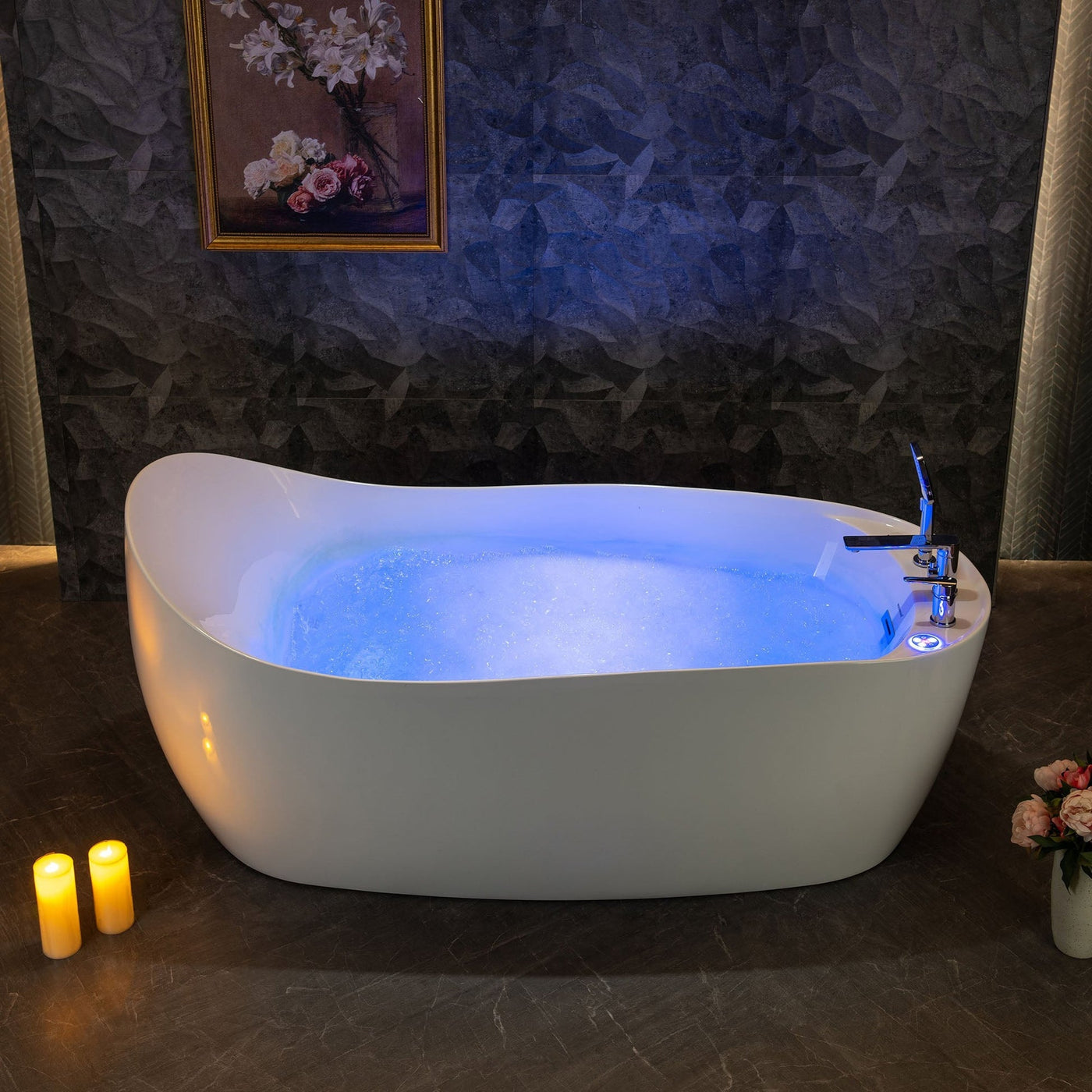 WoodBridge 71" White Air Bath Heated Soaking Combination Tub With Adjustable Speed Air Blower, Tub Filler and Display Control Panel