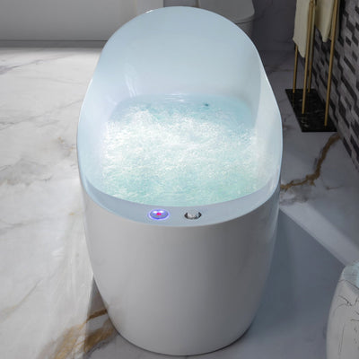 WoodBridge 71" White Freestanding Whirlpool Water Jetted and Air Bubble Heated Soaking Combination Bathtub With LED Control Panel