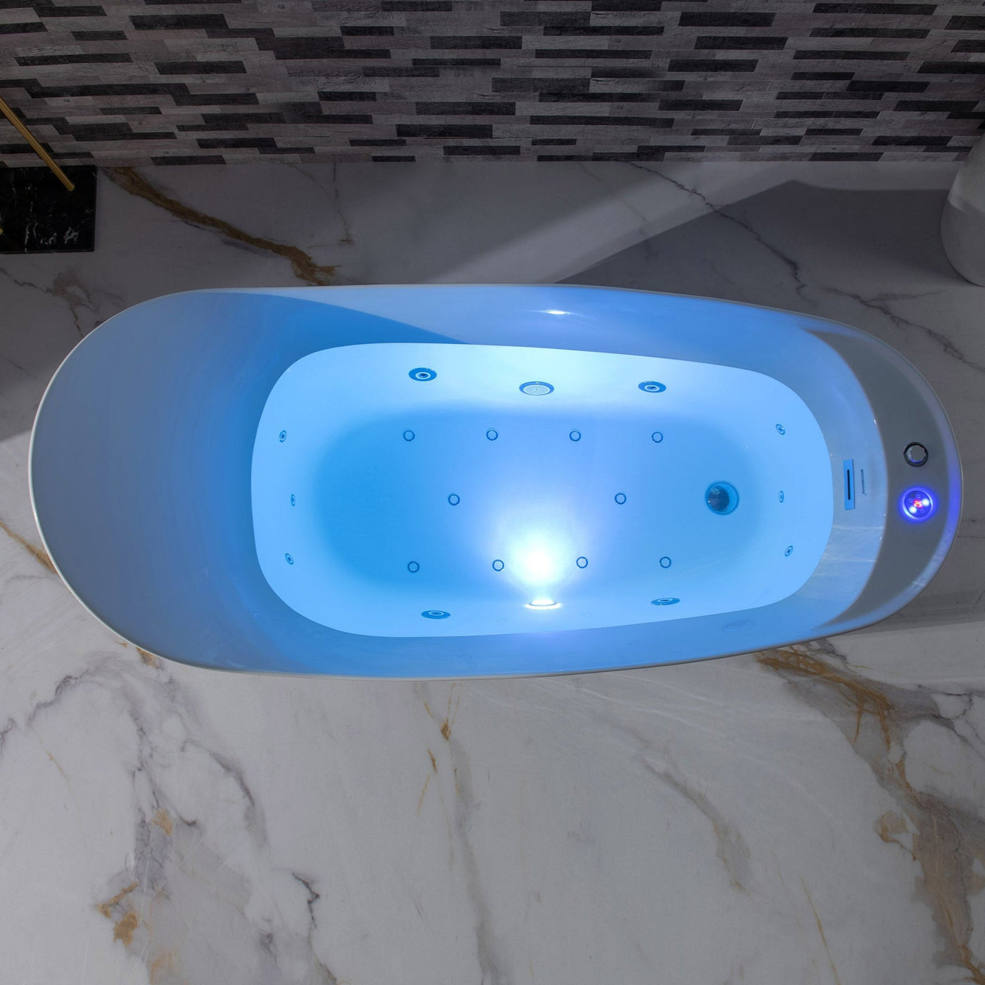 WoodBridge 71" White Freestanding Whirlpool Water Jetted and Air Bubble Heated Soaking Combination Bathtub With LED Control Panel