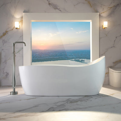 WoodBridge 71" White Freestanding Whirlpool Water Jetted and Air Bubble Heated Soaking Combination Bathtub With LED Control Panel