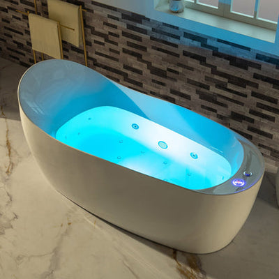 WoodBridge 71" White Freestanding Whirlpool Water Jetted and Air Bubble Heated Soaking Combination Bathtub With LED Control Panel