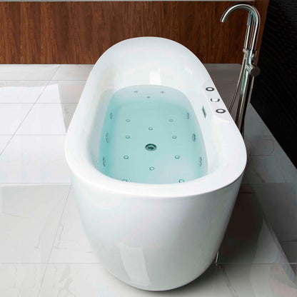 WoodBridge 71" White Whirlpool Water Jetted and Air Bubble Freestanding Bathtub