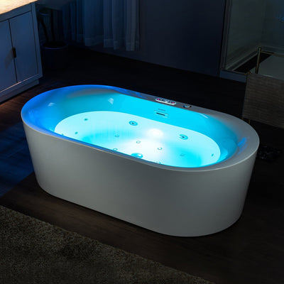 WoodBridge 72" White Whirlpool and Air Bath Heated Soaking Combination Tub With Adjustable Speed Air Blower and Display Control Panel