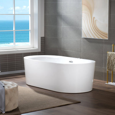 WoodBridge 72" White Whirlpool and Air Bath Heated Soaking Combination Tub With Adjustable Speed Air Blower and Display Control Panel