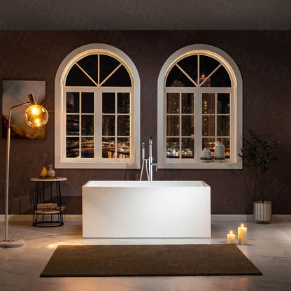 WoodBridge B-0086 67" White Acrylic Freestanding Soaking Bathtub With Chrome Drain and Overflow