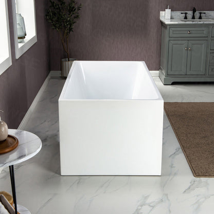 WoodBridge B-0086 67" White Acrylic Freestanding Soaking Bathtub With Chrome Drain and Overflow