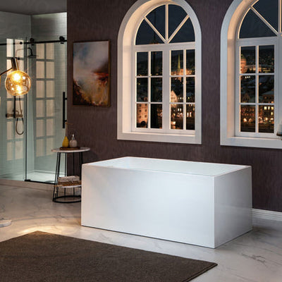 WoodBridge B-0086 67" White Acrylic Freestanding Soaking Bathtub With Chrome Drain and Overflow