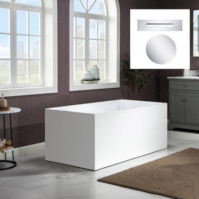 WoodBridge B-0086 67" White Acrylic Freestanding Soaking Bathtub With Chrome Drain and Overflow