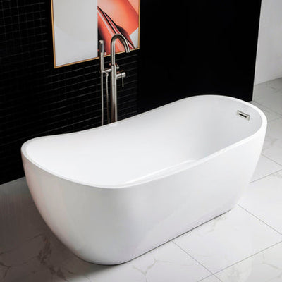 WoodBridge B0001 67" White Acrylic Freestanding Soaking Bathtub With Chrome Drain and Overflow