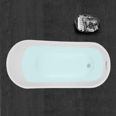 WoodBridge B0001 67" White Acrylic Freestanding Soaking Bathtub With Chrome Drain and Overflow