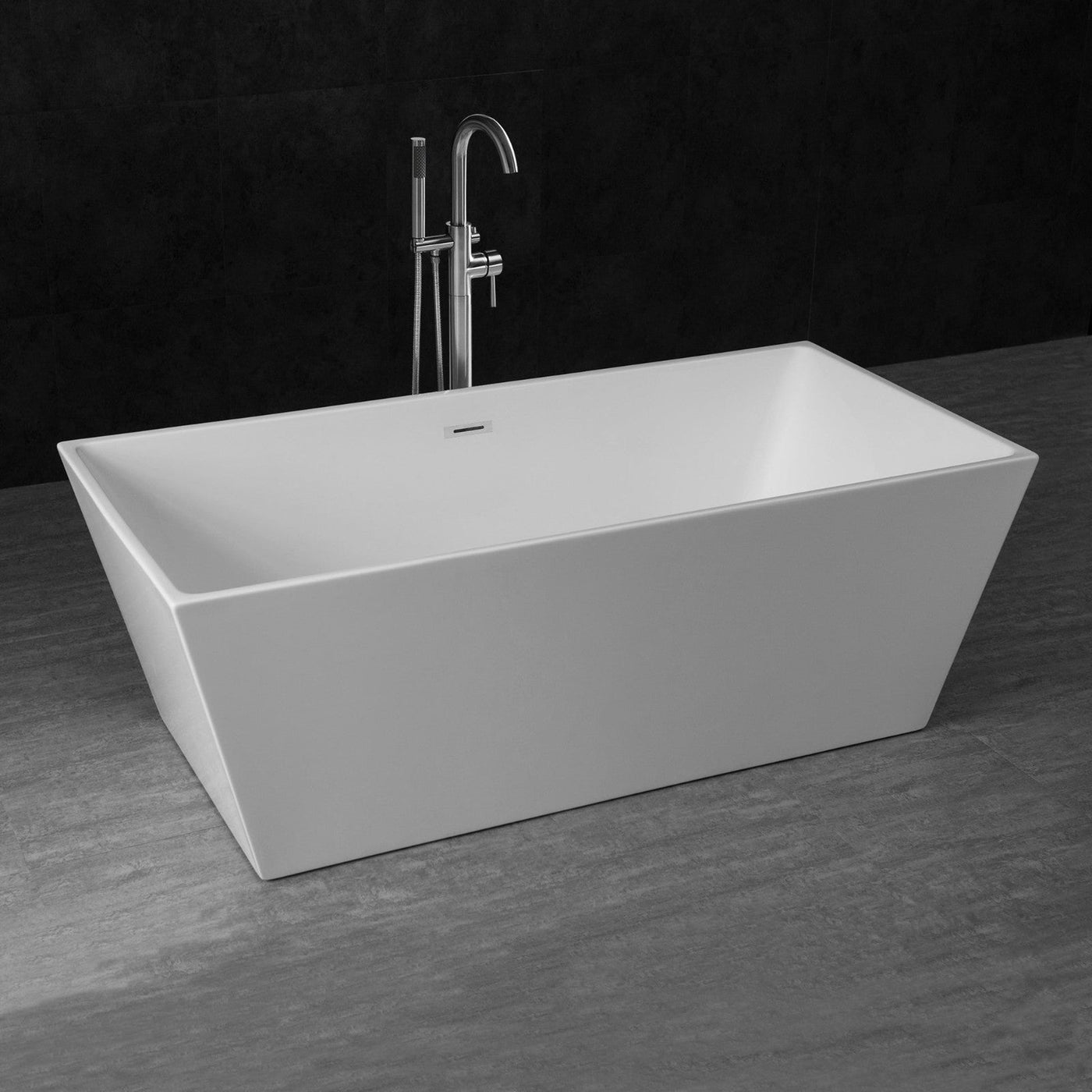 WoodBridge B0003 67" White Acrylic Freestanding Soaking Bathtub With Chrome Drain and Overflow