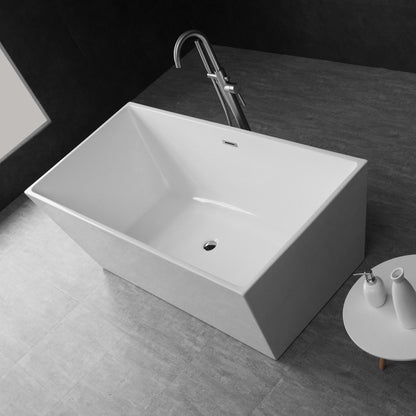 WoodBridge B0003 67" White Acrylic Freestanding Soaking Bathtub With Chrome Drain and Overflow