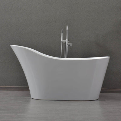 WoodBridge B0029 59" White Acrylic Freestanding Soaking Bathtub With Chrome Drain and Overflow