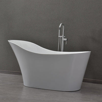 WoodBridge B0029 59" White Acrylic Freestanding Soaking Bathtub With Chrome Drain and Overflow