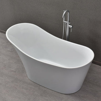 WoodBridge B0029 59" White Acrylic Freestanding Soaking Bathtub With Chrome Drain and Overflow